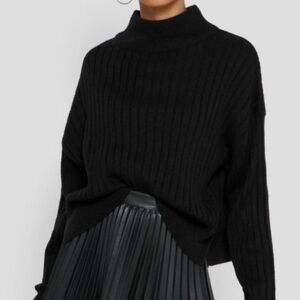 New Topshop Women's Black Ribbed Cropped Mock Neck Knit Sweater Size XL NWT